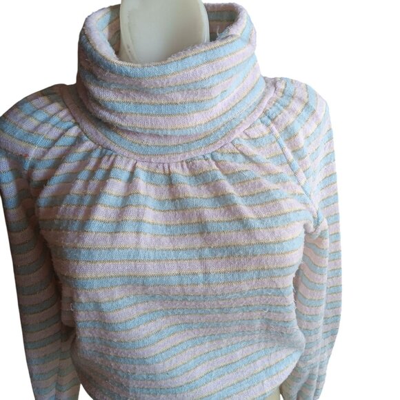 Vintage 1970s Dig It Striped Gold Thread Turtleneck Sweater M Pastel Pink - Picture 1 of 8